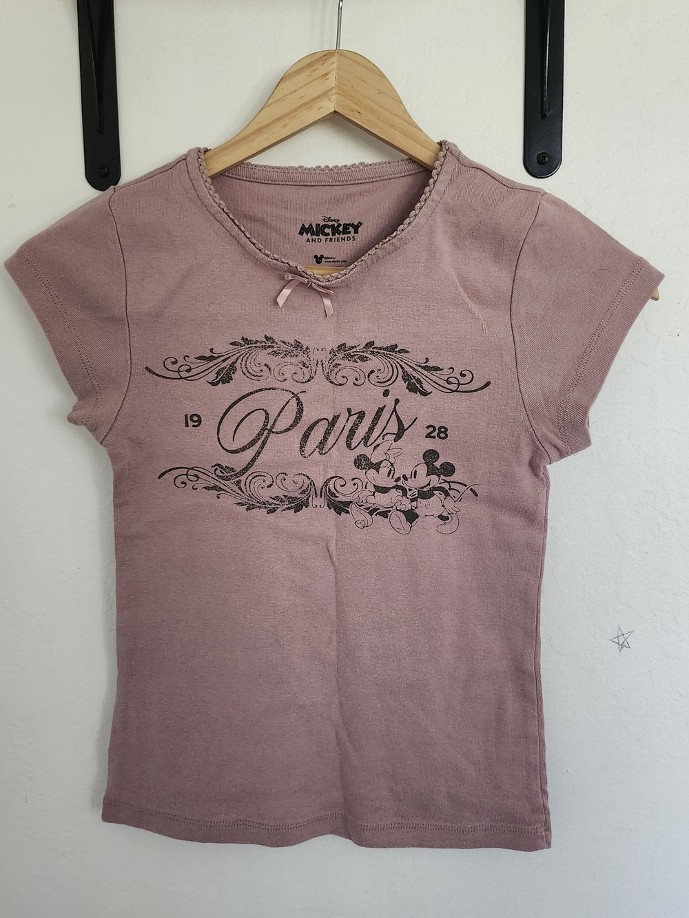 Disney Mickey & Friends Pale Pink Graphic Tee with Bow Trim